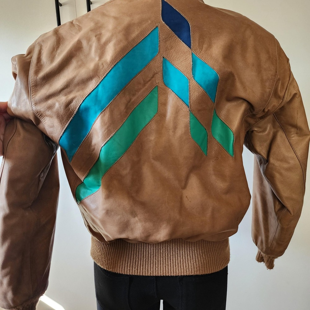 Medium custom made leather jacket made by skier J.J. Gemmell